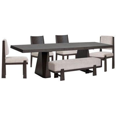 Table de salle à manger Makaylee extensible à double piédestal avec 2 chaises d'appoint et 2 chaises d'appoint rembourrées et banc