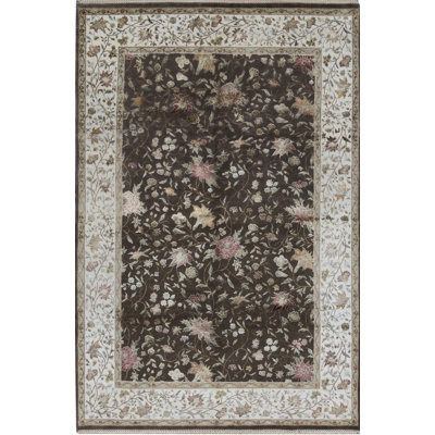 Tapis brun et ivoire de haute qualité noué à la main