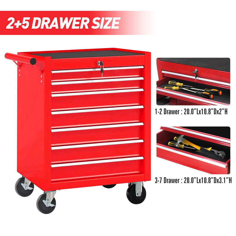 Coffre à outils roulant avec boîte à outils à 7 tiroirs avec roues Armoire de rangement multifonctionnelle pour outils, garage, entrepôt, atelier, atelier de réparation