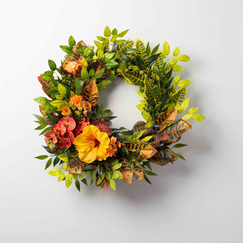 Couronne Aloha Sunshine - Hibiscus tropical, Bougainvillée, Protée et Orchidée printemps été