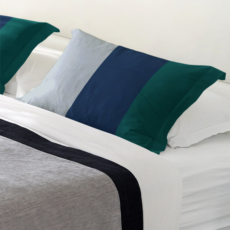 Striped Sham Set, King, Silver/Navy/Green Seattle, Brushed Polyester