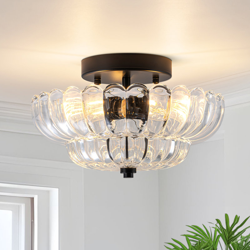 Plafonnier encastré 3 lumières en verre, Clair, Noir mat
