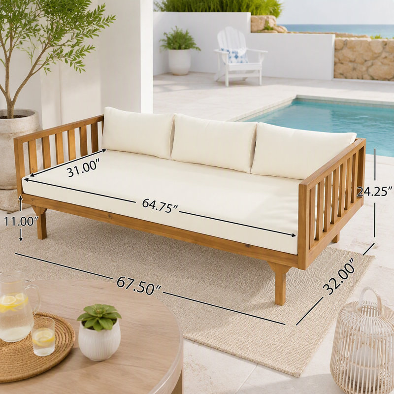 Canapé de patio 3 places, Beige, Teck