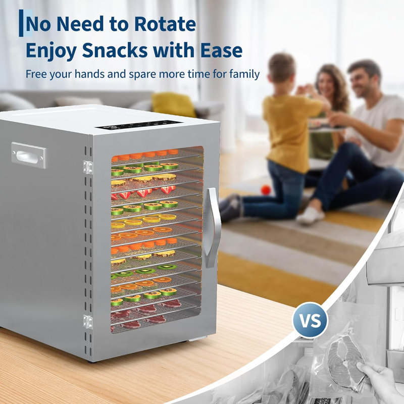 Déshydrateur en acier inoxydable 304 à 14 plateaux avec contrôle de température 85 ° F-160 ° F, minuterie 24H