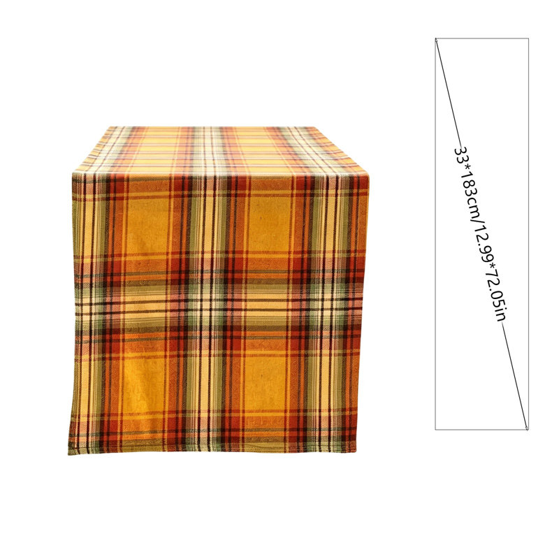 Chemin de table à carreaux d'automne en polyester, idéal pour décorer la table de l'Action de grâce et les fêtes de fin d'année.