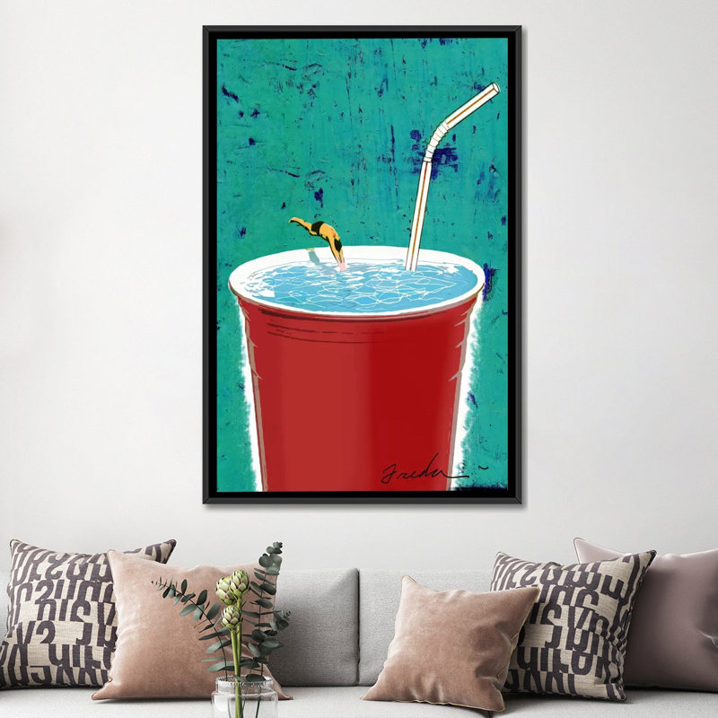 Big drink, impression sur toile tendue Anthony Freda, H 60 po x l 40po x P 1,5 po, Toile avec cadre noir, Pas de tapis