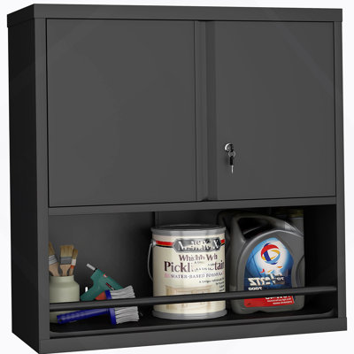 Dark Gray Solid Wood Double Doors Wall Cabinet With 2 Shelves, Adjustable And Ready To Assemble For Versatile Storage (24W脳12D脳30H)