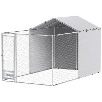 Grand chenil d'extérieur en grillage galvanisé avec housse imperméable et résistante aux UV, pour chiens de taille moyenne et grande, 3,99 m x 2,29 m x 2,29 m