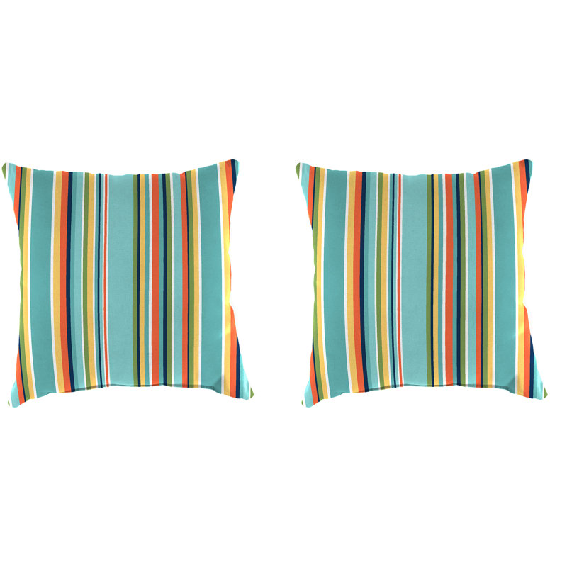 Sunbrella Outdoor Throw Pillow, Teal/Yellow/Red/Striped