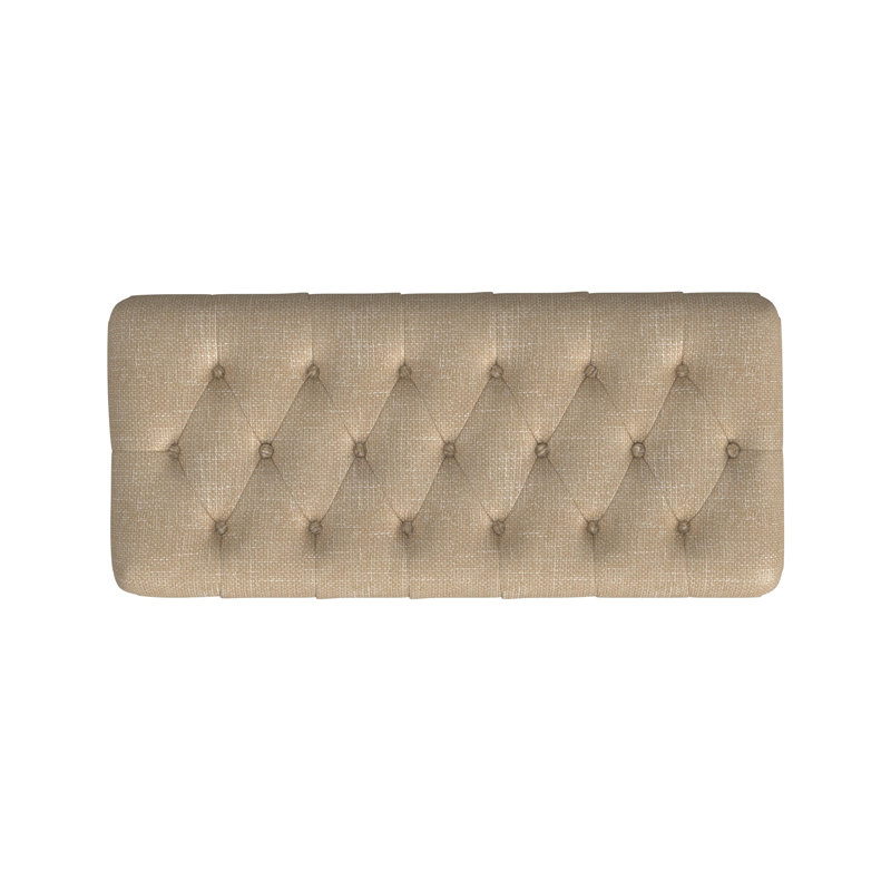 Tan Button Tufted Storage Bench with Oak Legs