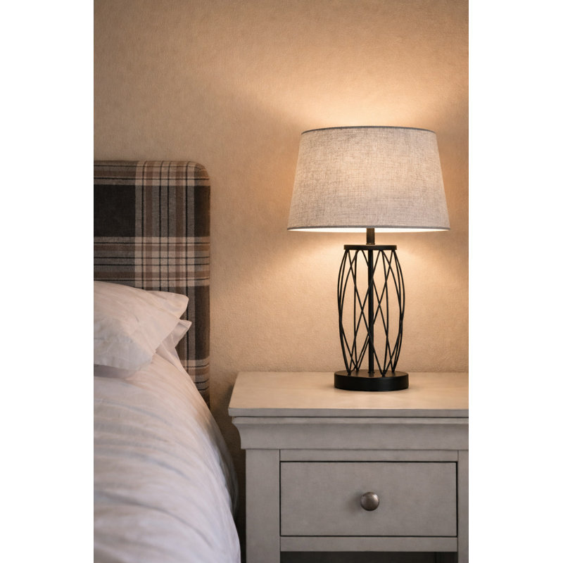 Alexarae 50cm Black Frame Style Table Lamp with Linen Shade, Grey