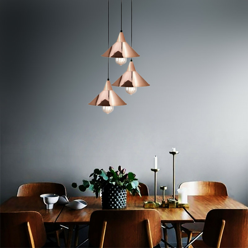 Rosenthal 3-Light Cluster Cone Pendant, Rose Gold