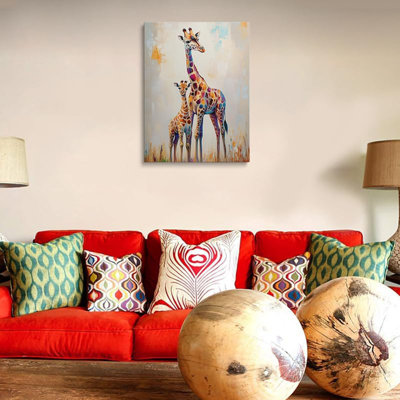 Coloré, mère et bébé, girafe, peinture sur toile, art mural encadré, impression sur toile, affiches, œuvre pour chambre de bébé, décoration murale, thème pour enfants, safari