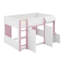 Lit mezzanine double avec rangement, porte et fenêtre, structure de lit en bois avec rangement-484152804