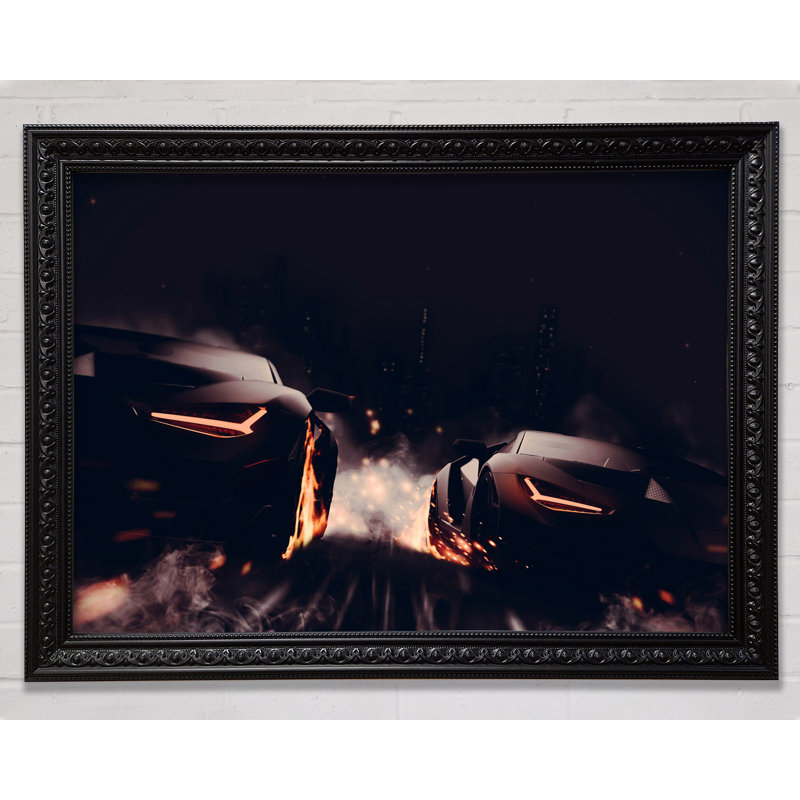 Blazing Wheel Drag Race - Single Picture Frame Print, 59.7cm H x 84.1cm W