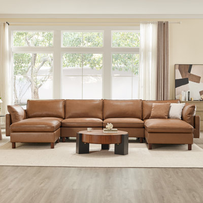 Canapé modulaire en cuir fleur 6 pièces Solena