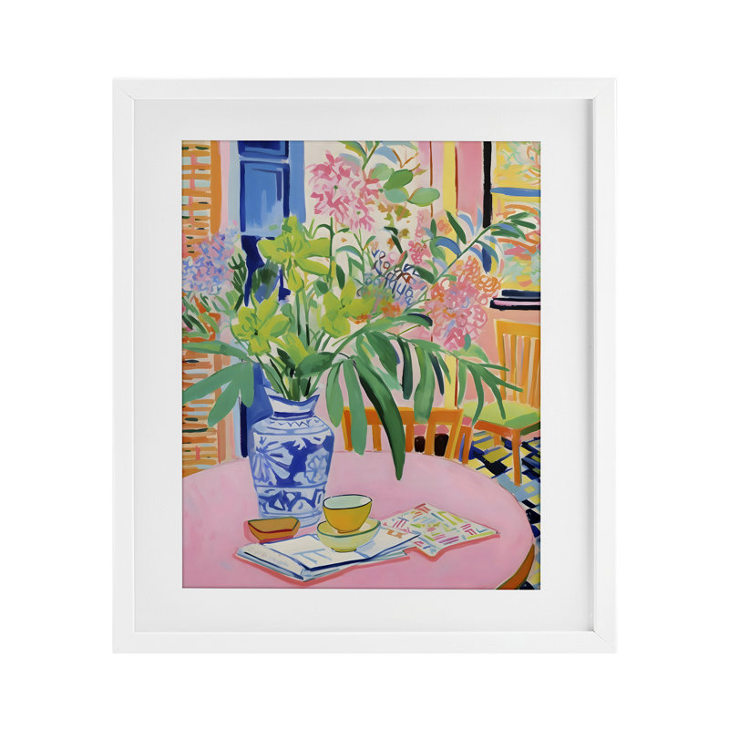 «Flowers At The Table», reproduction encadrée sous verre, design by Creative Studio, H 16 po x l 13 po, Cadre blanc côtier