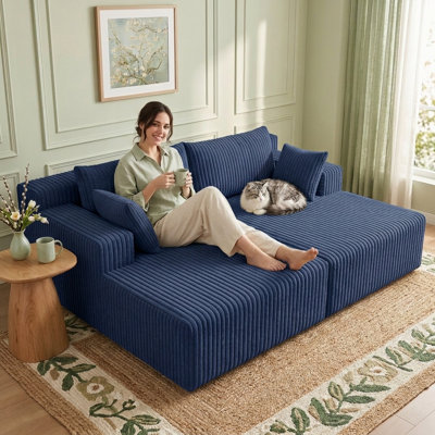 71"Oversized Double Lounge Chaise, Boneless Sectional Chaise Lounge Chair with Pillows, Plush Sofa Bed,Fluffy Modern Loveseat Sleeper Sofa for Living Room or Bedroom,No Assembly,blue