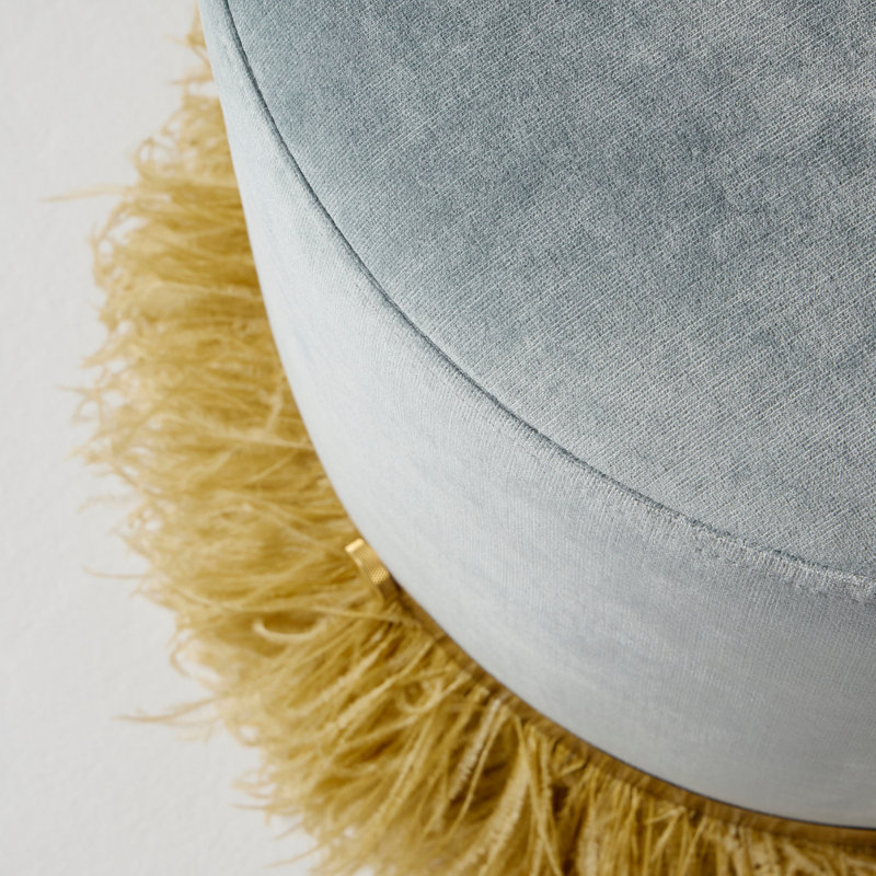 Ostrich Fluff Pouf, Silver/Gold