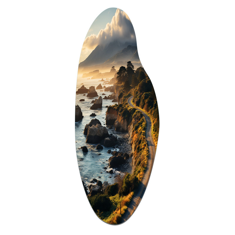 «USA Big Sur California Landscape I», décoration murale irrégulière en métal aux États-Unis, H 38 po x l 15 po x P 1 po