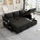 En forme de L avec beaucoup de rangement et de ports, porte-gobelets et lit convertible, rangement pour lit modulaire noir, chargeurs, moderne