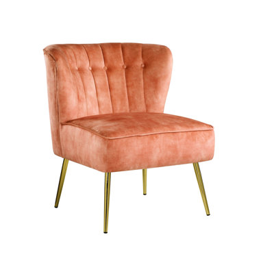 Élégante chaise d'appoint en velours orange brûlé et assise en contreplaqué luxueux de 20 po de profondeur