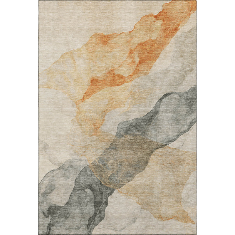 Premium Machine Washable Mayfield AMF2109 Abstract Rug, 3' x 5', Orange