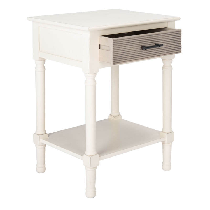 Peters End Table with Storage, Distressed White/Greige