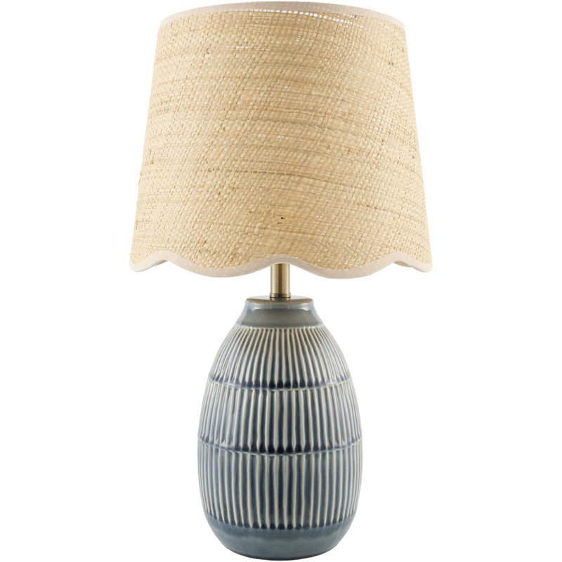 Lampe de table Audrys, Beige, Jute, Bleu