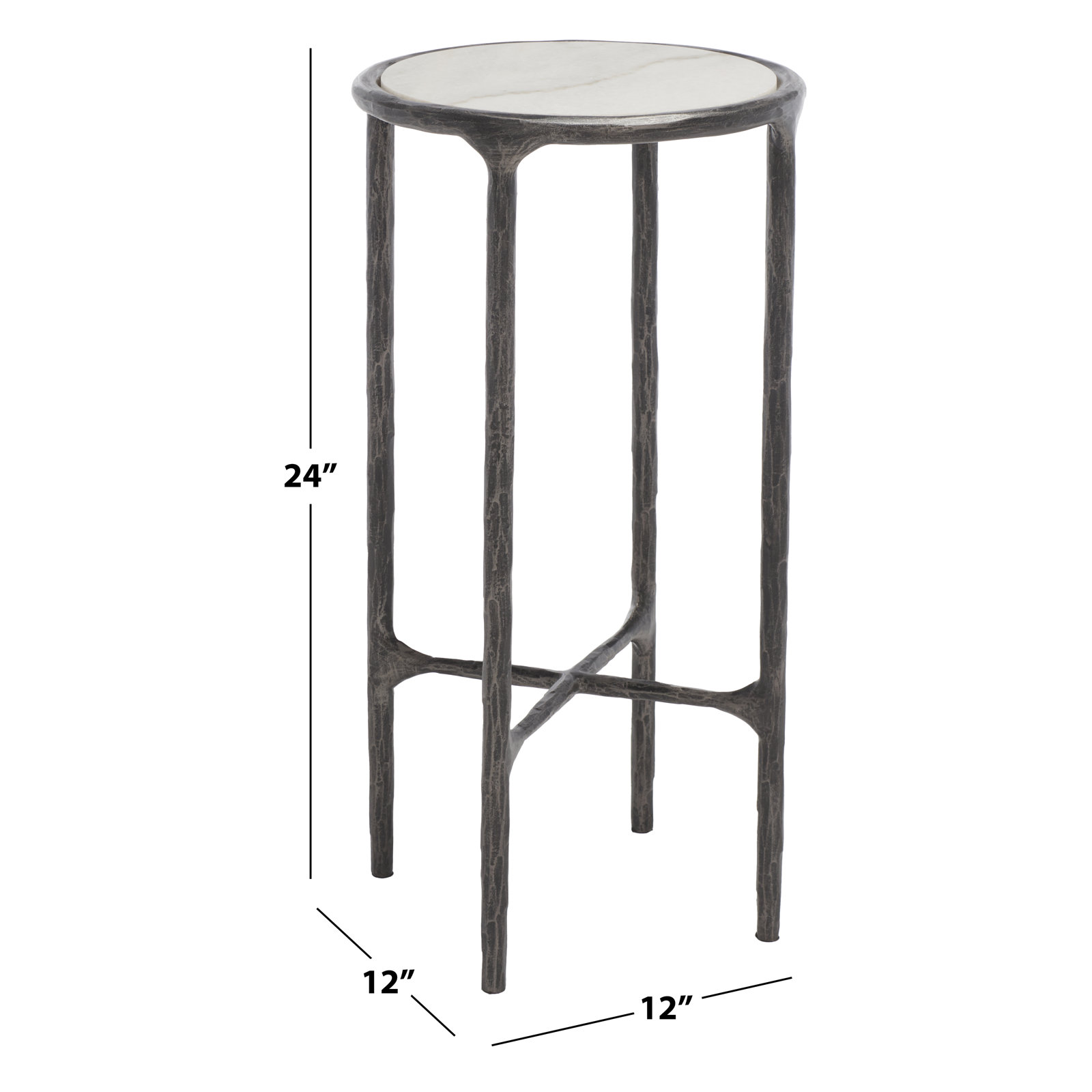 Evelynn 12" Genuine Marble End Table, White Marble Top/Black Base