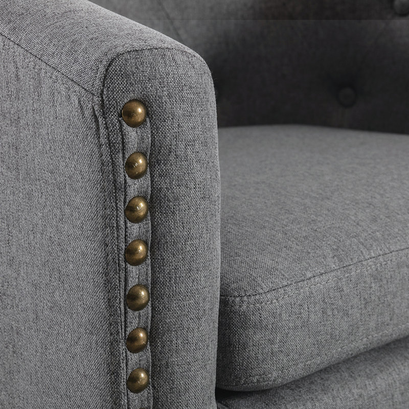 Fauteuil demi-tonneau touffeté, Lin gris