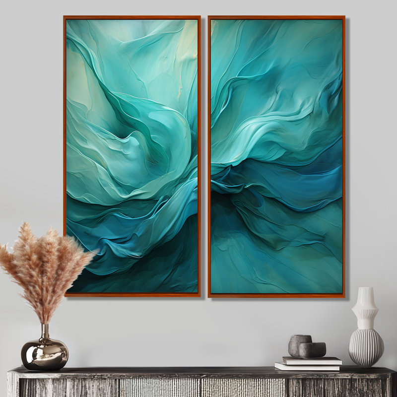 Chrissi Turquoise Tranquility V - ensemble de 2 reproductions d'art moderne sur toile, 40" H x 40" W, Brown