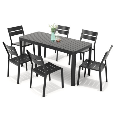 Cadeidra 6 - Person Aluminum Rectangular Extendable Outdoor Dining Set with Stacking Chairs (Set of 7)