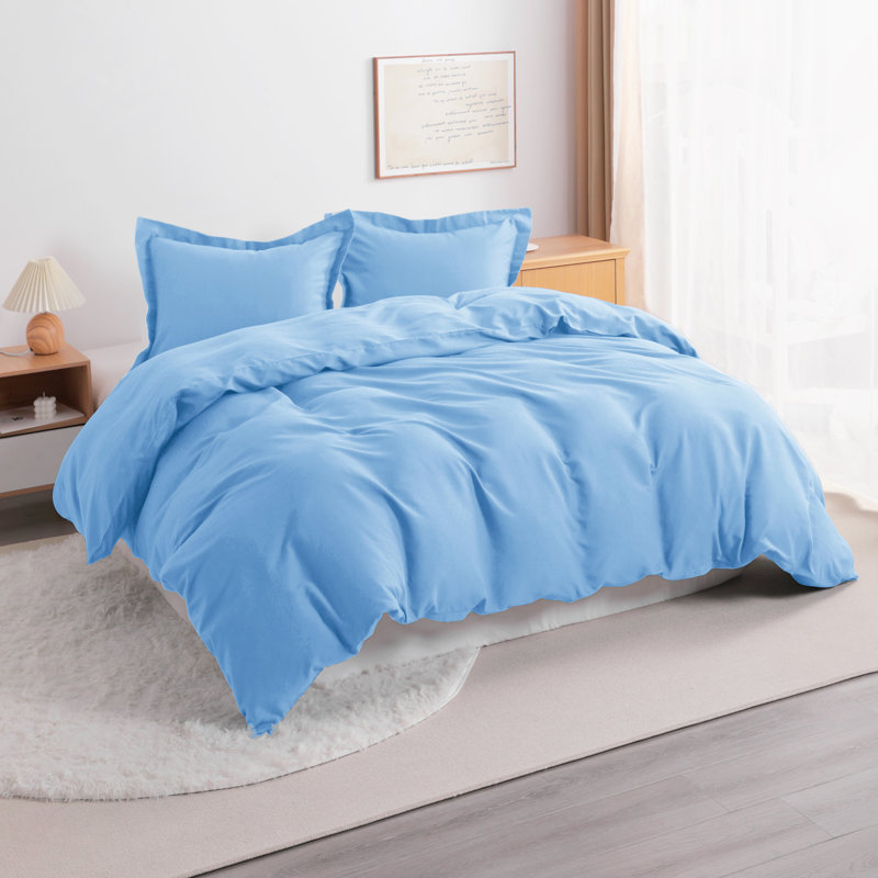 3 Piece Duvet Cover Set, 100% Brushed Microfiber Comforter Set with Ties - NTBAY, Bleu ciel