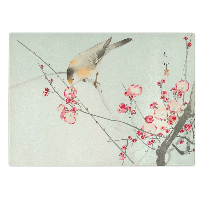 Tempered Glass Songbird on a Blossom Branch by Ohara Koson Chopping Board, 39 cm W x 28.5 cm L
