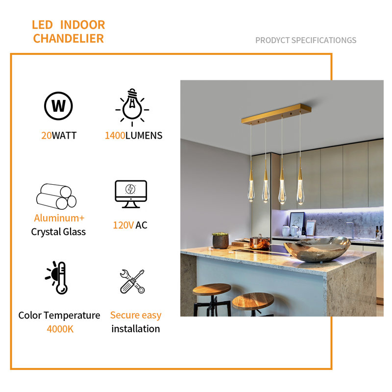 Luminaire suspendu moderne en cristal Teardrop