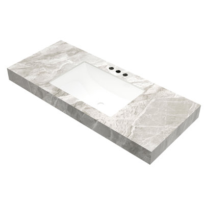 Gray Sintered Stone Countertop And Undermount Rectangular Ceramic Basin, Three Faucet Holes, - , 48.11 In Deep, 18.56 Wide, 8.56 High 48" Countertop, Gray, Pre Drilled Scratch Product Depth, Width,