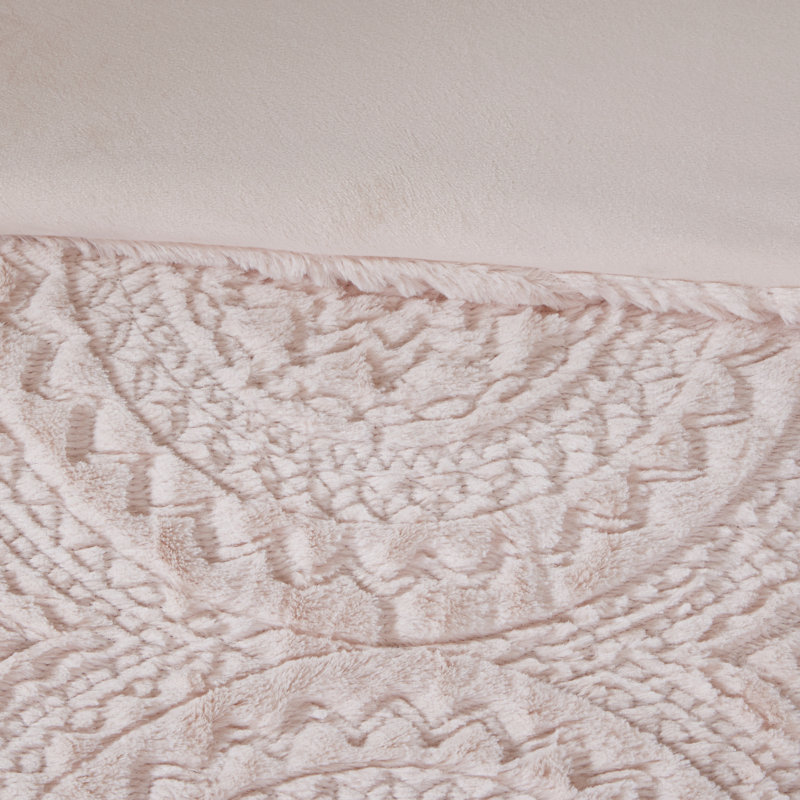 Ensemble d'édredon en fausse fourrure Arya, Édredon double / grand + 2 taies décoratives sta, Rosé