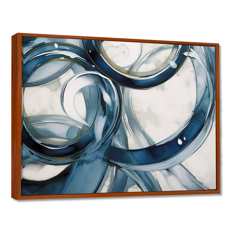 Tourbillon bleu - art abstrait spirale moderne, Toile avec cadre flottant brun, H 24 po x l 32 po x P 1 po