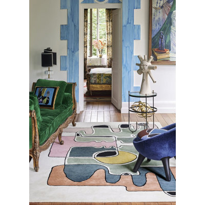 Tete A Tete Hand Tufted Abstract Area Rug in Ivory/Blue/Black/Brown