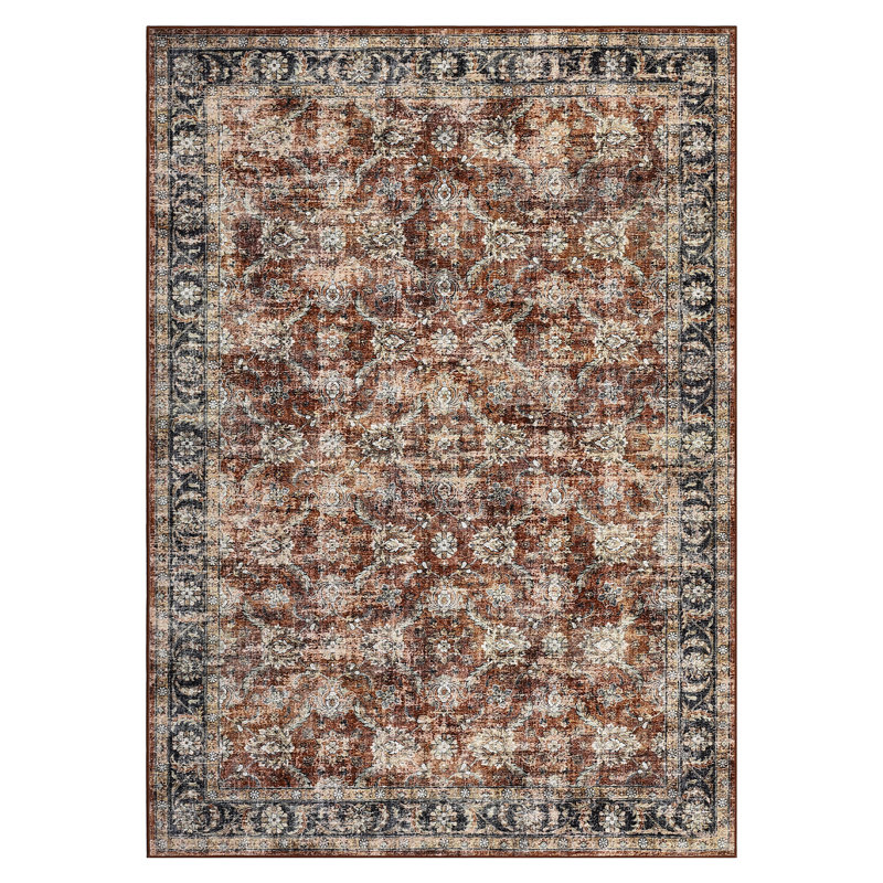 Oriental Machine Washable Rug Non-Slip Area Rug Vintage Design Rug Durable Floor Carpet Easy-Cleaning Rug, Rectangle 5' x 7'