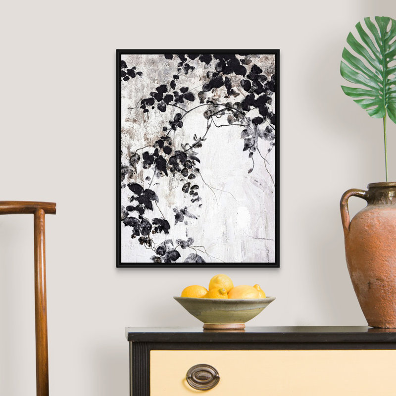 Feuilles noires - reproduction d'art, Toile avec cadre noir, H 26 po x l 20 po x P 1,75 po