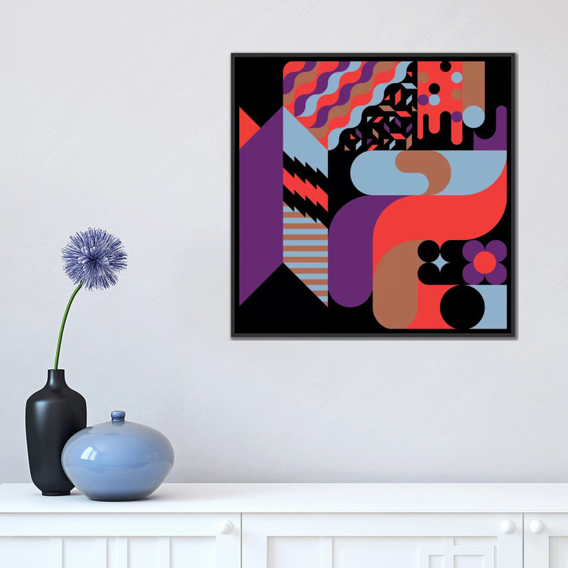 Geometric Vibrance " Note " by Greg Mably, 18" H x 18" W x 1.5" D, Black Framed Canvas, No Mat