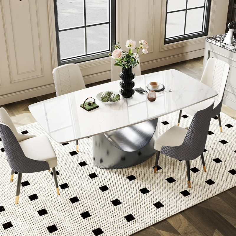Table de salle à manger Modern, Blanc lustré, H 30 po x L 70 po x l 35 po, Gris