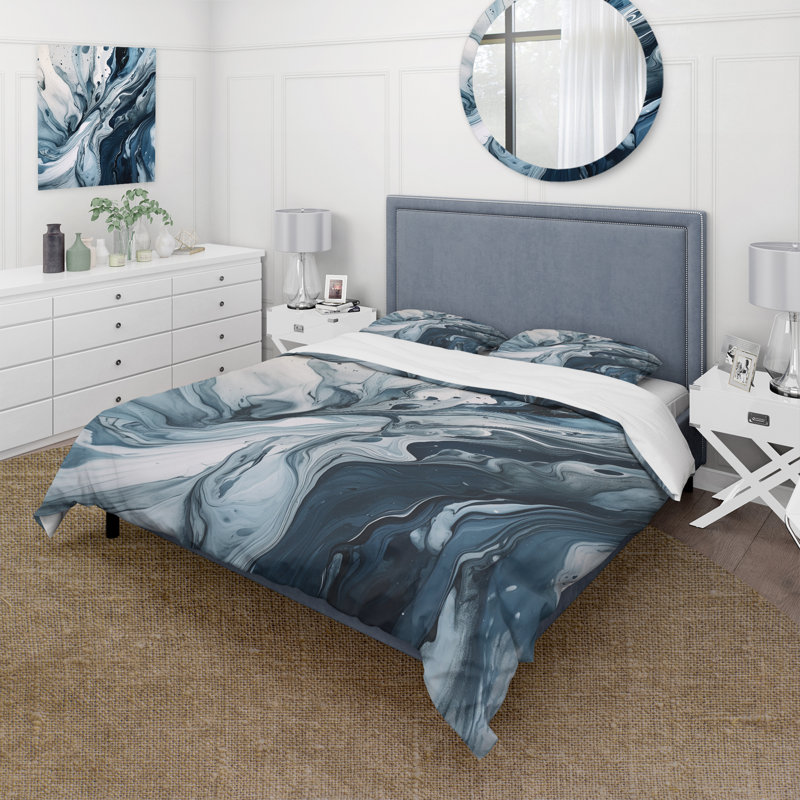 Ensemble de housse de couette abstrait bleu et gris Elixir III - Microfibre polyester