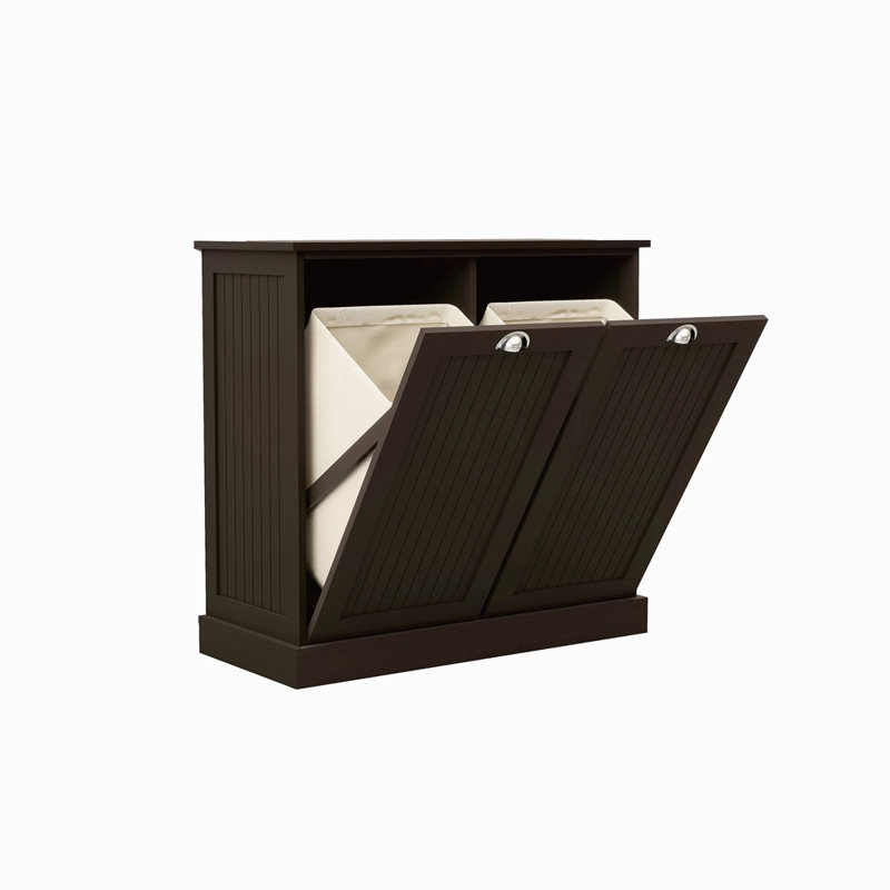 Armoire de trieur de linge inclinable à deux compartiments, Noir