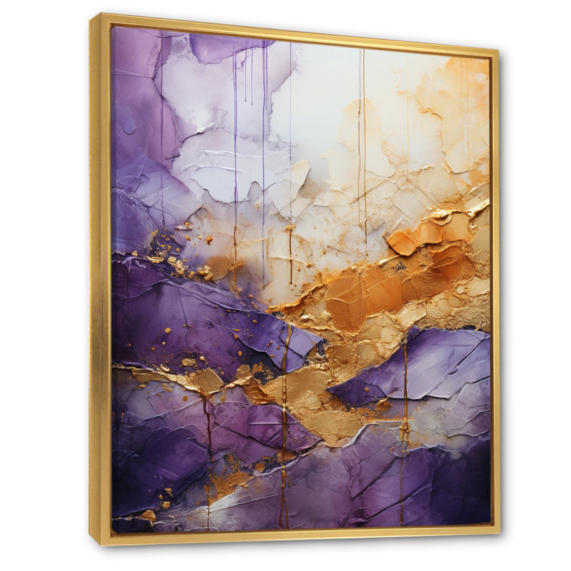 Helgert - fractale mauve abstraite - impression, H 20 po x l 12 po x P 1 po, Cadre flottant doré