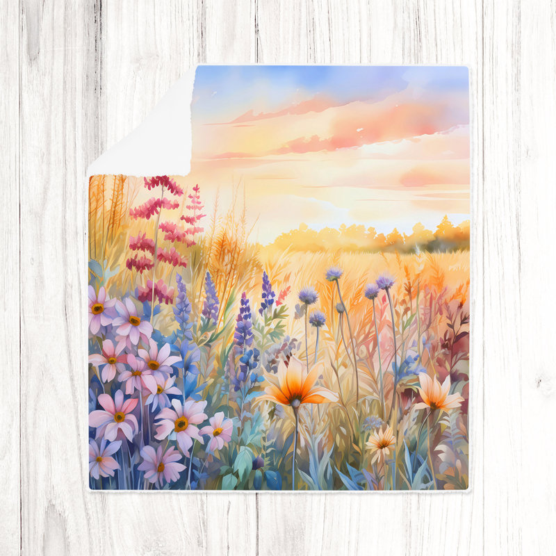 Throw Blanket, 68" W x 80" L, Floral/Abstract, Purple/Orange/Blue