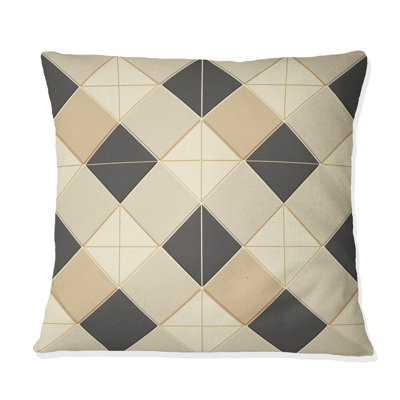 Beige Grey Triangles Pattern - Modern Throw Pillow
