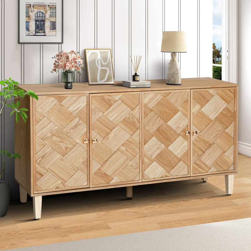 Mario 59.8” Modern Storage Sideboard With Pine Wood Legs